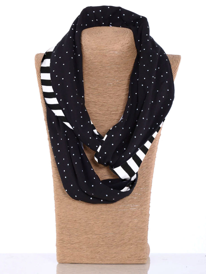 Rollschal Punkte/Streifen schw./w.